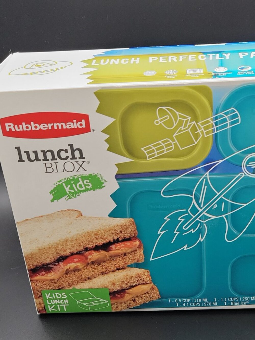 Rubbermaid LunchBlox Kids Lunch Box 4-Compartment BPA-Free w/ Blue Ice, Divider